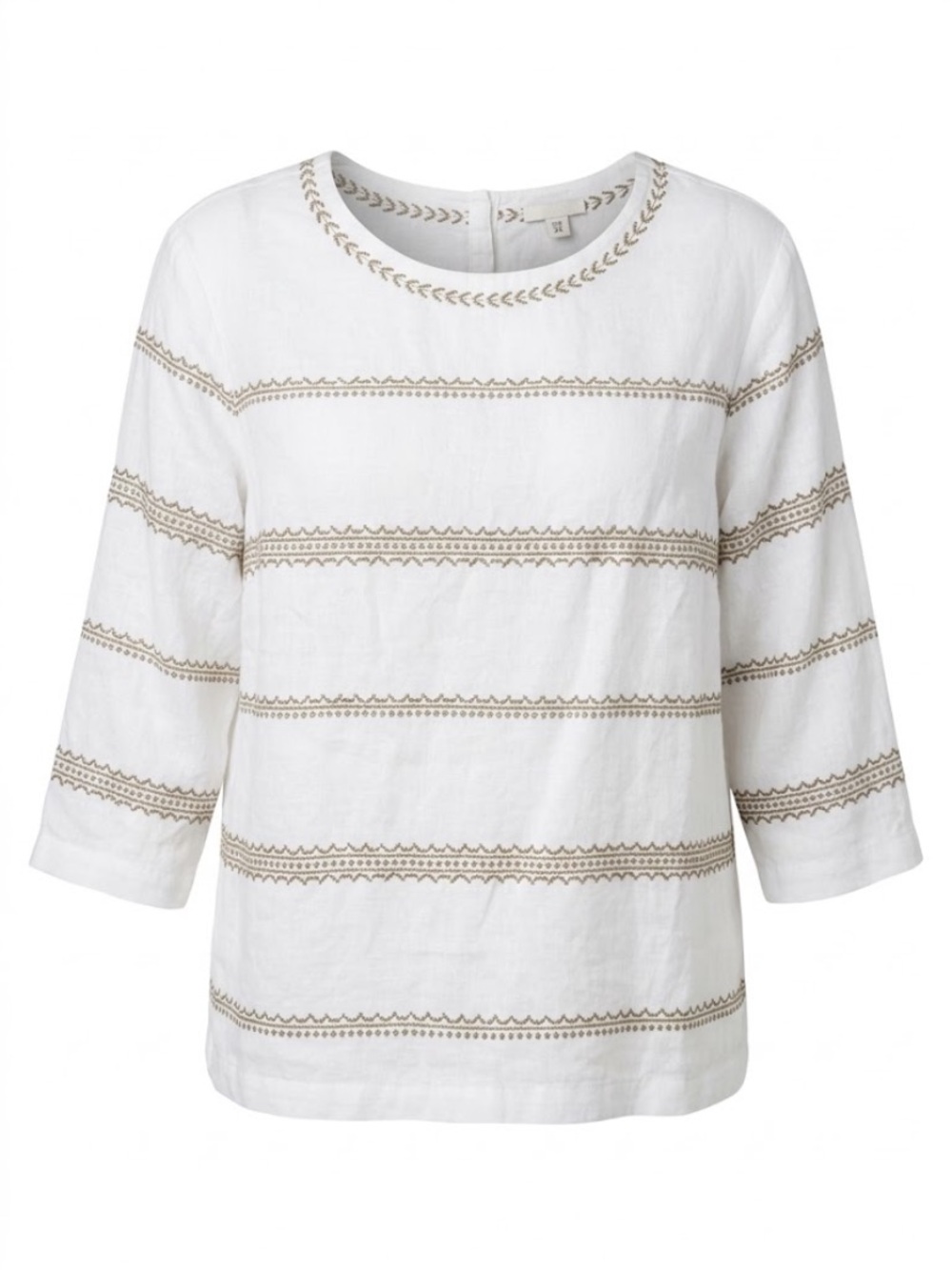 J. Jill White Embroidered Long-Sleeve Boatneck Top Linen 2X